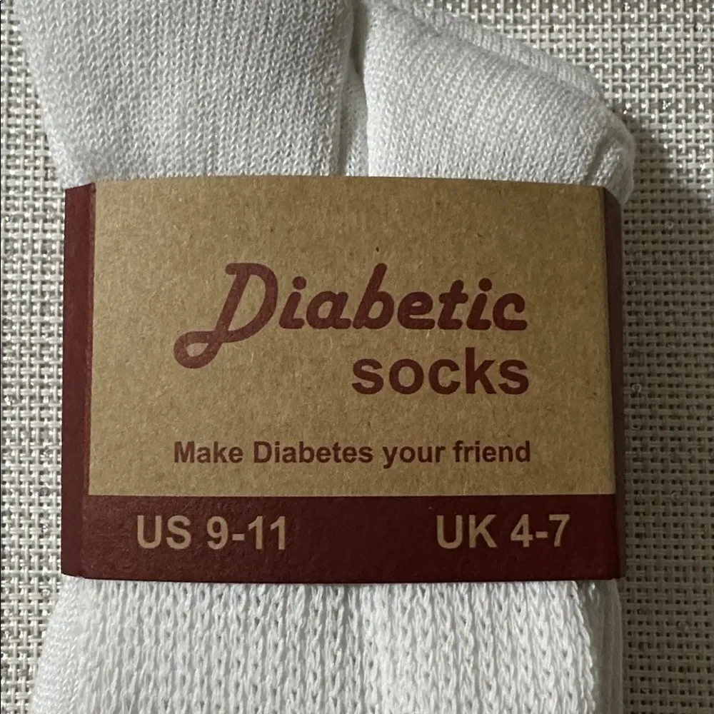 Diabetic Socks 3 pk White Cotton Blend Unisex Loose Top Cushioned Socks